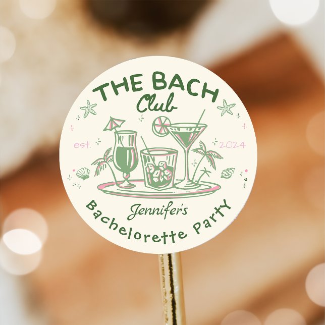 Green Beach Cocktail Bachelorette Weekend Classic Round Sticker (Creator Uploaded)