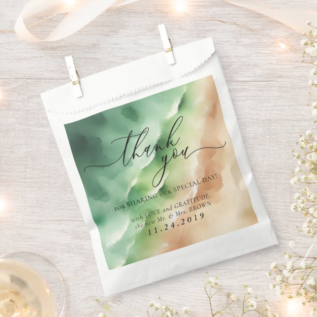 Green Beach Ocean Sea Formal Minimalist Wedding Favour Bag (Clipped)