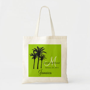Green Beach Wedding Tote Bag with Palm Trees