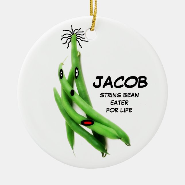 Green Bean Cartoon Ceramic Ornament (Front)