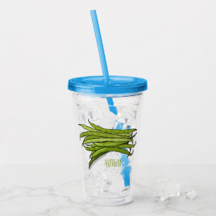 Green beans cartoon illustration acrylic tumbler