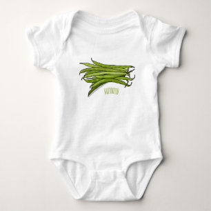 Green beans cartoon illustration  baby bodysuit