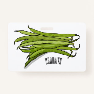 Green beans cartoon illustration  badge