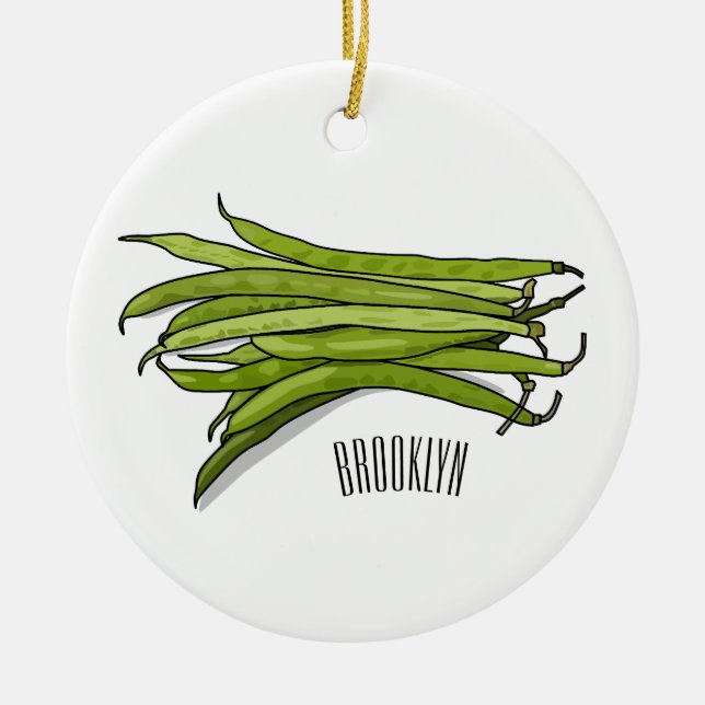 Green beans cartoon illustration  ceramic ornament (Front)