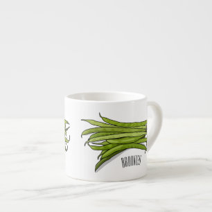 Green beans cartoon illustration  espresso cup