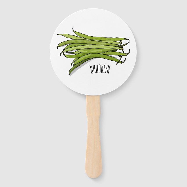 Green beans cartoon illustration  hand fan (Front)