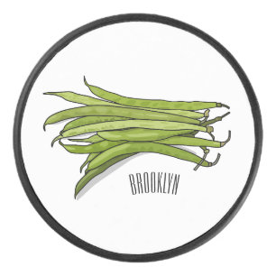 Green beans cartoon illustration hockey puck