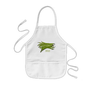Green beans cartoon illustration  kids apron