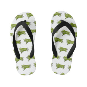 Green beans cartoon illustration kid's flip flops