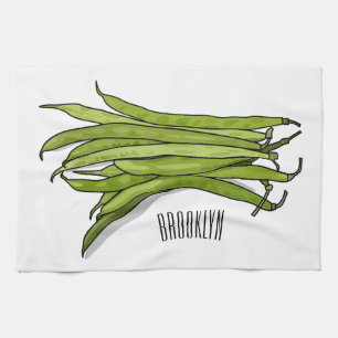 Green beans cartoon illustration  kitchen towel