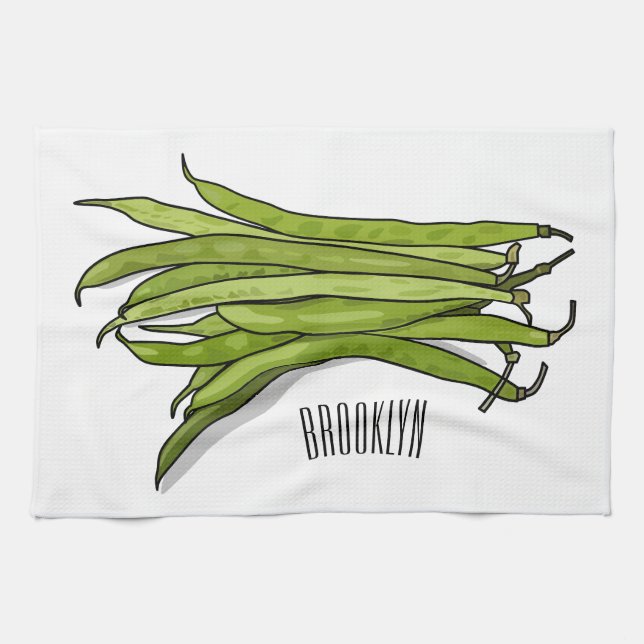 Green beans cartoon illustration  kitchen towel (Horizontal)