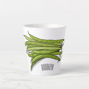 Green beans cartoon illustration latte mug