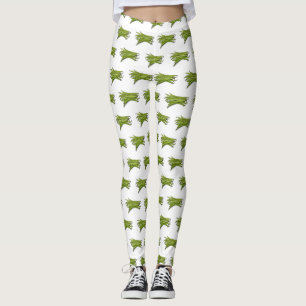 Green beans cartoon illustration leggings