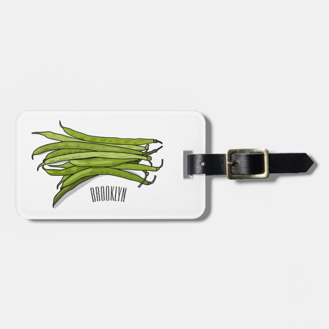 Green beans cartoon illustration luggage tag (Front Horizontal)