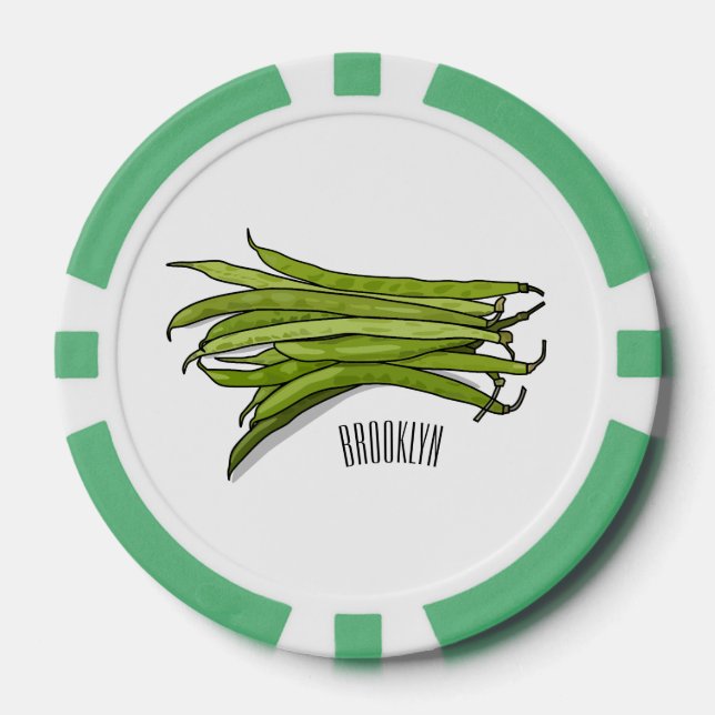 Green beans cartoon illustration  poker chips (Front)