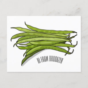 Green beans cartoon illustration  postcard