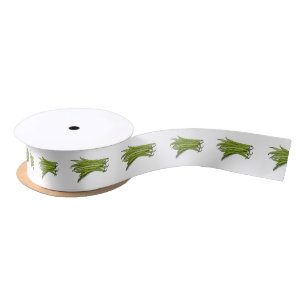 Green beans cartoon illustration satin ribbon