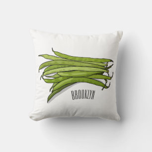 Green beans cartoon illustration throw pillow