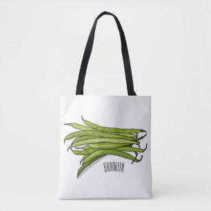 Green beans cartoon illustration tote bag