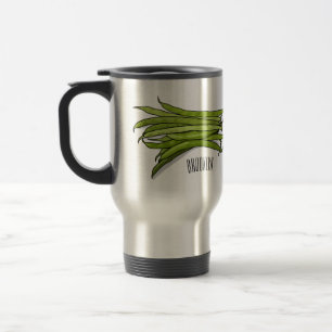 Green beans cartoon illustration travel mug