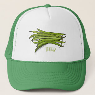 Green beans cartoon illustration  trucker hat