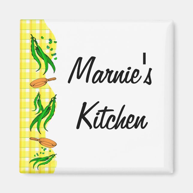 Green Beans Retro Yellow Checks Custom Magnets (Front)