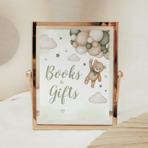 Green Bear Balloon Baby Shower Books and Gifts Poster