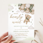 Green Bear Balloon Baby Shower  Invitation<br><div class="desc">Welcome your little one with our heartwarming We Can Bearly Wait Baby Shower Invitation Printable. Personalize to share the joy with your loved ones!

BS506</div>