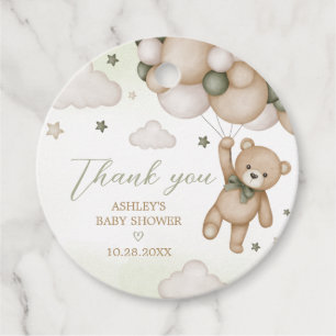 Green Bear Balloon Baby Shower Round Favour Tags