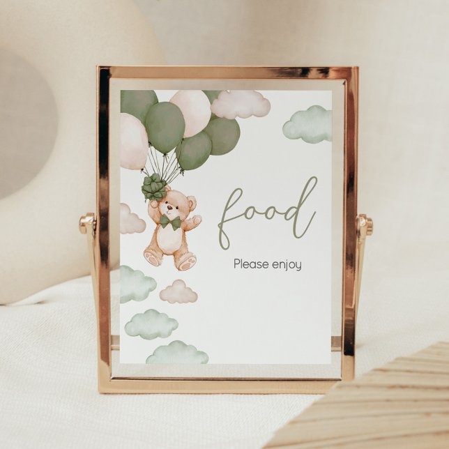 Green Bear Balloon Bearly Wait Baby Shower Food Poster (Green Bear Balloon Baby Shower Food Sign)