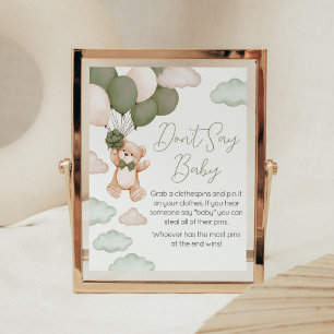 Green Bear Balloon Bearly Wait Don't Say Baby Poster