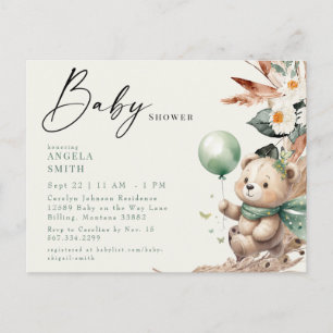 Green Bear Cute Pampas Baby Shower  Postcard