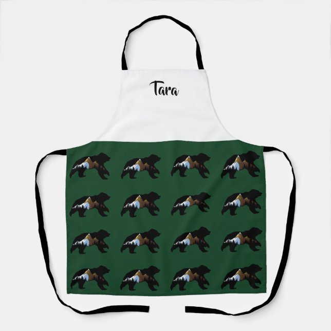 Green Bear Lover's "Bears with Mountains" Apron (Front)