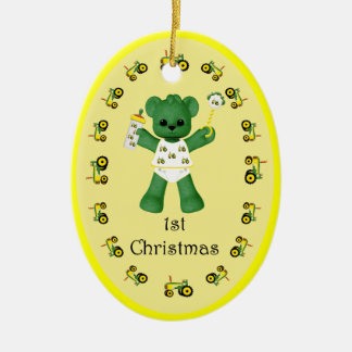 Green Bear Tractor 1st Christmas Ornament