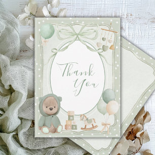 Green Bear with Toys Vintage Baby Shower Thank You Card