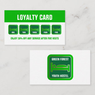 Green Bed Logo, Hostel Accommodation Business Loyalty Card