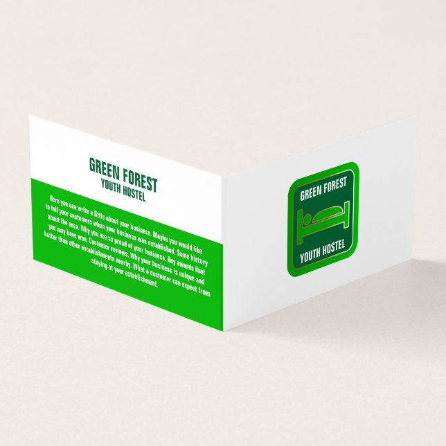 Green Bed Logo, Hostel Accommodation Detailed Business Card (Outside)