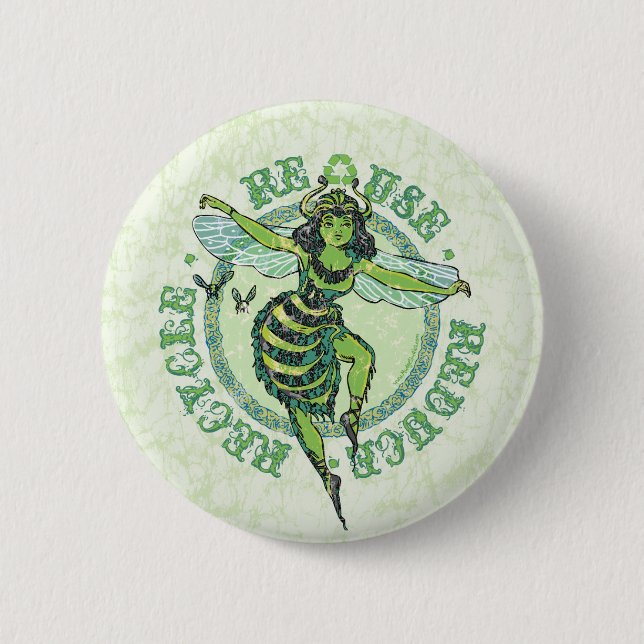 Green Bee Earthday by Mudge Studios 2 Inch Round Button (Front)