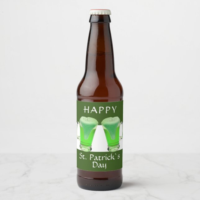 Green Beer Glass Happy St. Patrick`s day Bottle Label (Front)