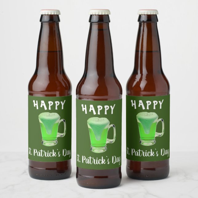 Green Beer Glass Happy St. Patrick`s day Party Beer Bottle Label (Bottles)