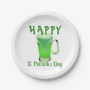 Green Beer Glass Happy St. Patrick`s day Party  Paper Plate