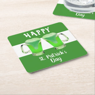 Green Beer Glass Happy St. Patrick`s day Party Square Paper Coaster