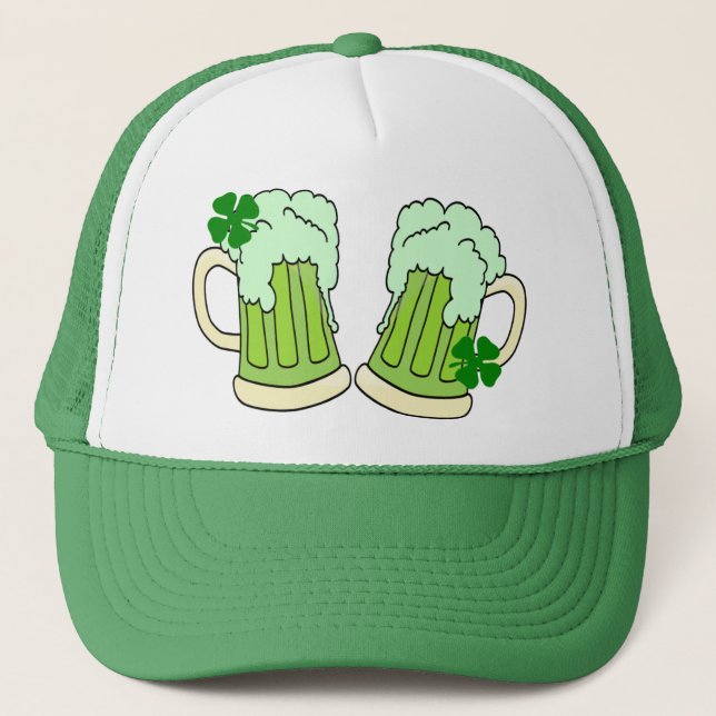 Green Beer Mug Toast Alpha Trucker Hat (Front)