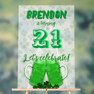 Green Beer Mugs Birthday Celebration Acrylic Sign