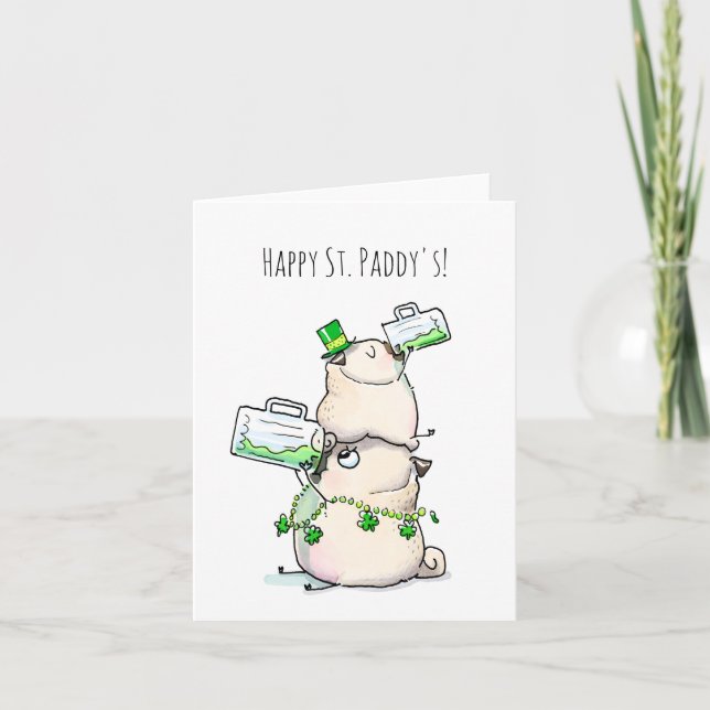 Green Beer pug St. Patrick's Day card (Front)
