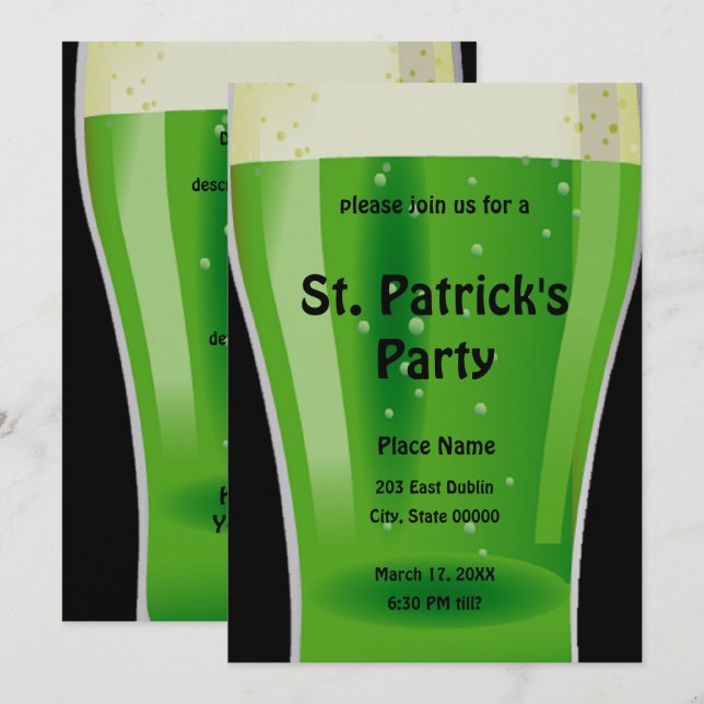 Green Beer St. Patrick's Day Party Invitation (Front/Back)