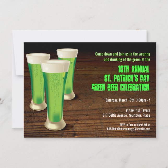 Green Beer St Patricks Day Party Invitation (Front)