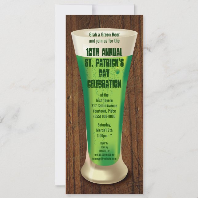 Green Beer St Patricks Day Party Invitation (Front)