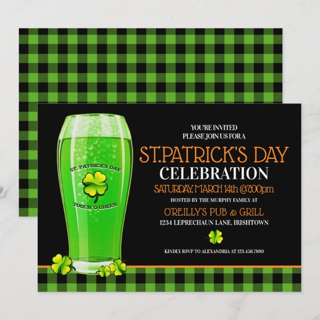 Green Beer St. Patricks Day Party Invitations (Front/Back)