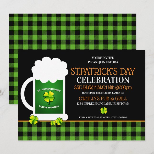 Green Beer St. Patricks Day Party Invitations (Front/Back)